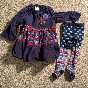 Hanna Anderson corduroy dress with matching tights